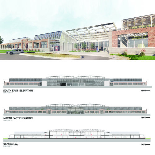 exterior rendering and elevation drawings