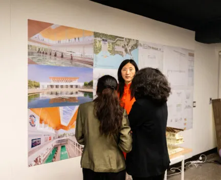 Fall 2022 Grad Students at review speaking with Professor Windy Zhao