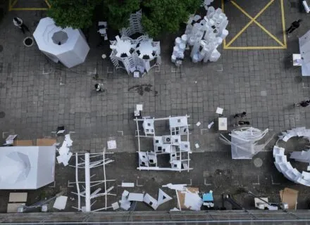 Aerial view of models at the construction festival