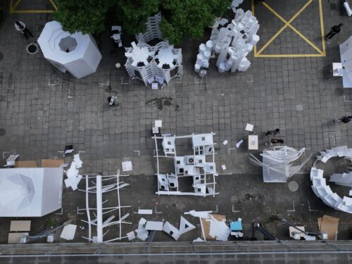 Aerial view of models at the construction festival