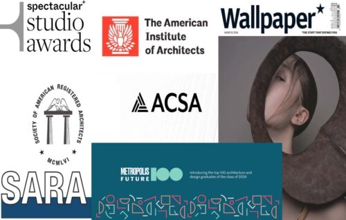 montage of six architectural and design publications and organizations