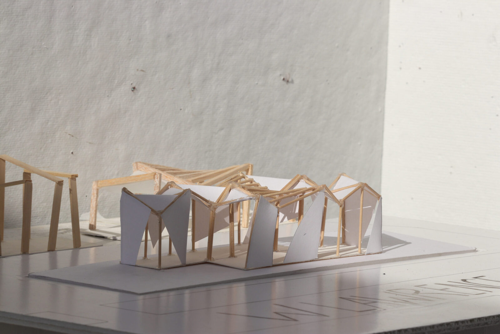 close up of model made with paper and wood