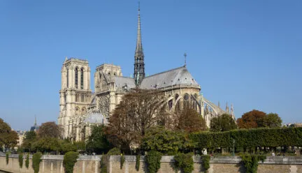 notre-dame large medieval cathedral off-white with spires