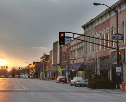 sunset over main street in urbana