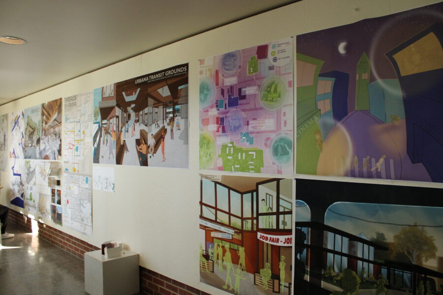 posters on a white wall