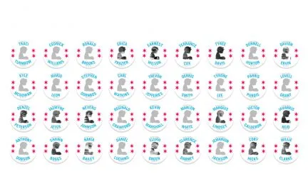 Buttons with names of children death through violence