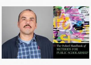 Head shot of Jorge Lucero with cover of The Oxford Handbook of Methods for Public Scholarship