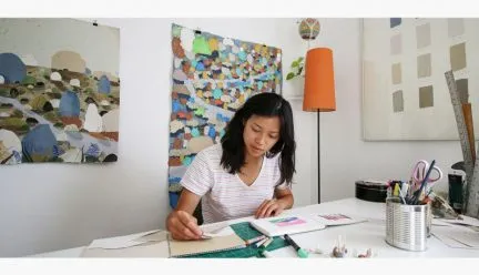 Veronica Pham working in her studio