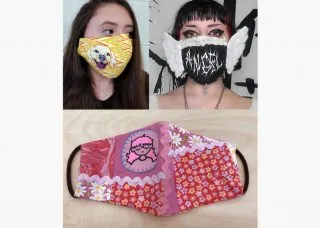 Two people wearing mask and one flat mask