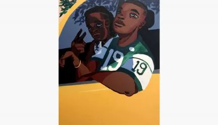 Painting of two men in a car by Langston Allston