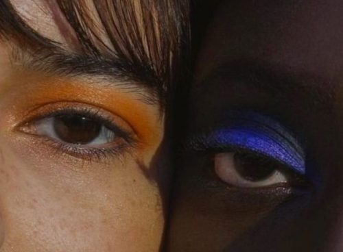 Closeup photo of two models' eyes