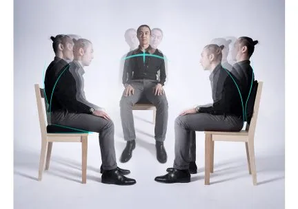 Composite photo of three figures sitting in chairs with multiple exposure that shows the back is adjustable