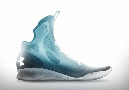 Design rendering of a high-top athletic shoe