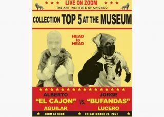 Jorge Lucero and Chicago artist Alberto Aguilar in Wrestling Gear