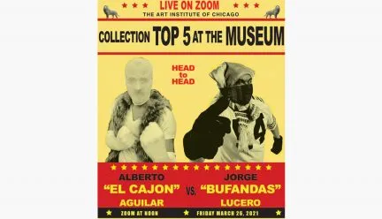 Jorge Lucero and Chicago artist Alberto Aguilar in Wrestling Gear