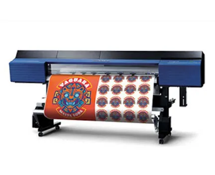 large vinyl printer/cutter with orange and white prints on the front