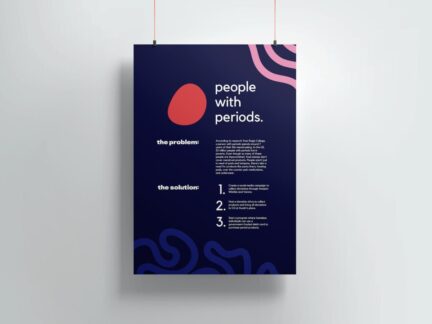 Dark blue poster with text describing the project problem and solution 