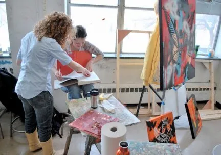 Students working in an Art &amp; Design painting studio