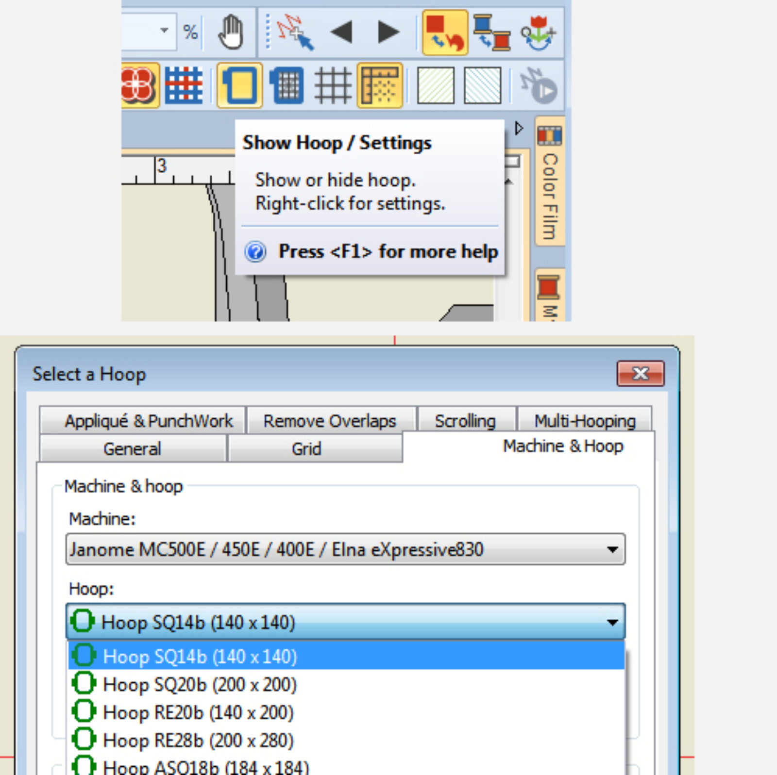 Show Hoop/Settings