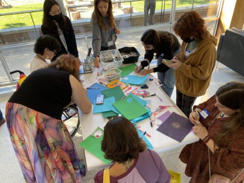 students making buttons