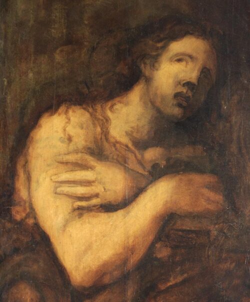 painting of a woman with her arms crossed