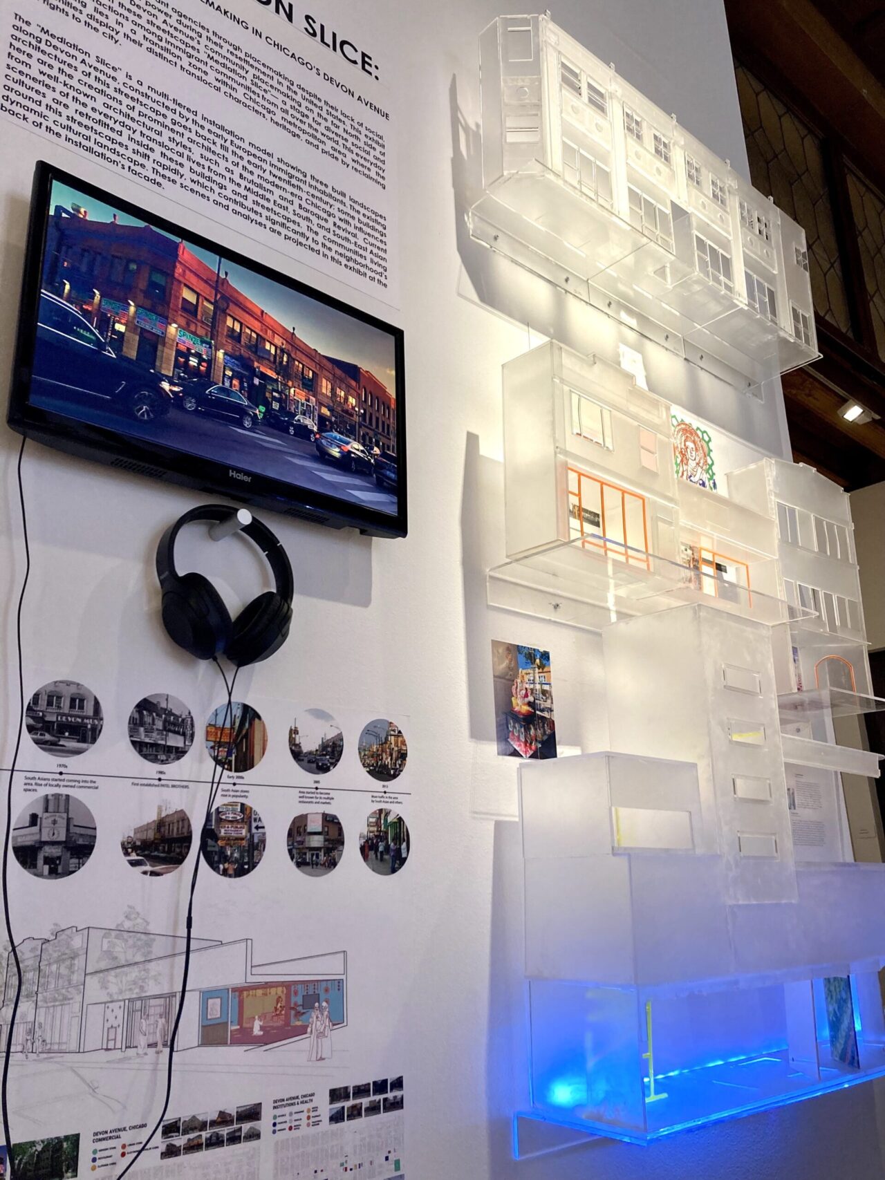 Exhibition image from "The Mediation Slice: Exploring Immigrant Placemaking in Chicago's Devon Avenue"