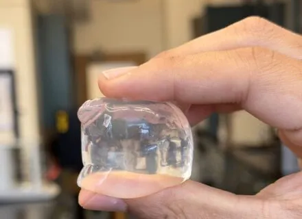 Water captured in a bio-based polymer membrane.