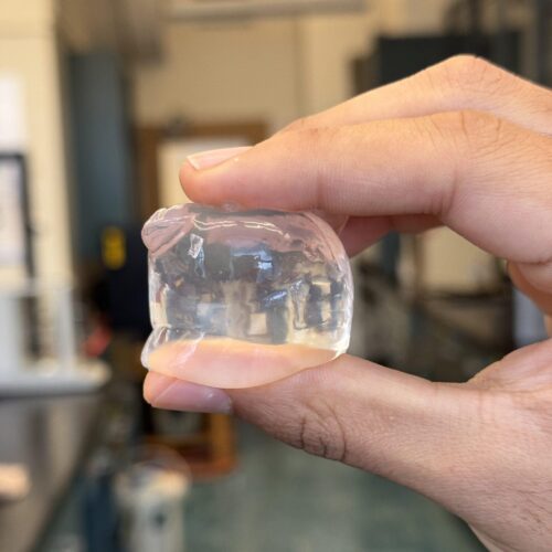 Water captured in a bio-based polymer membrane.
