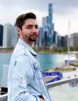 Portrait of the student in front of the Chicago skyline