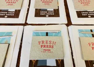 Fresh Press notecards and “Grow Your Own Paper” prints given to each attendee at our Introduction to Papermaking Workshops.