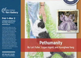 poster with exhibition information and cat and raccoon