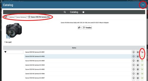 screenshot with the cart icons and navigation circled