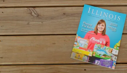 portrait of Kim Vandenbroucke on cover of Illinois alumni magazine