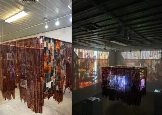 film negatives hang in a museum