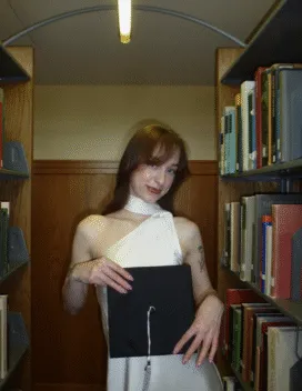 woman standing in library