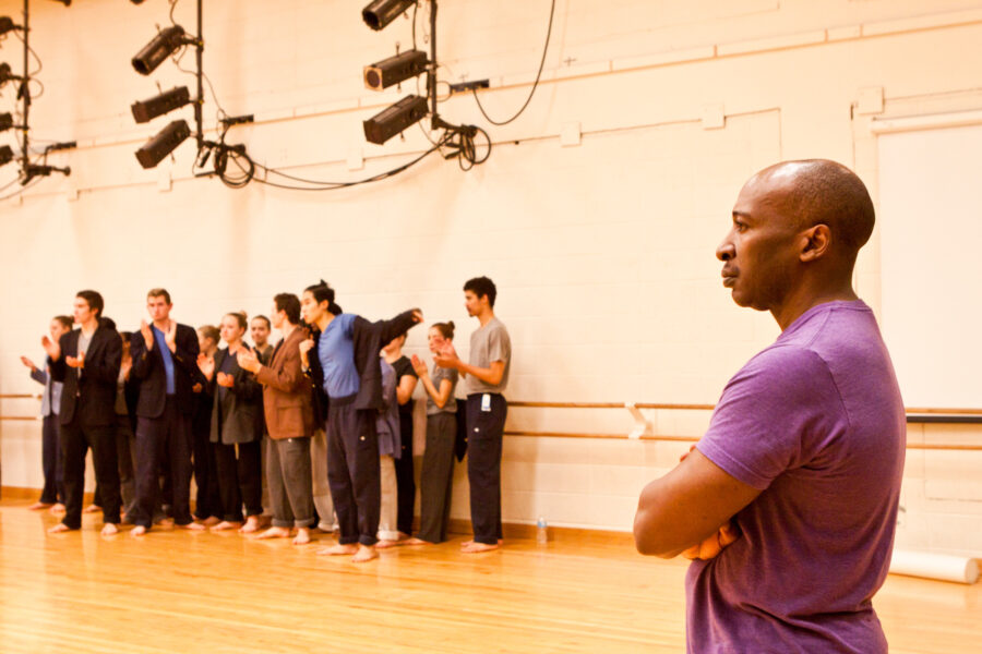 Earl Mosely close to camera and students in the background