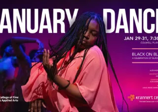 a dancer dressed in pink with her arms up and sways