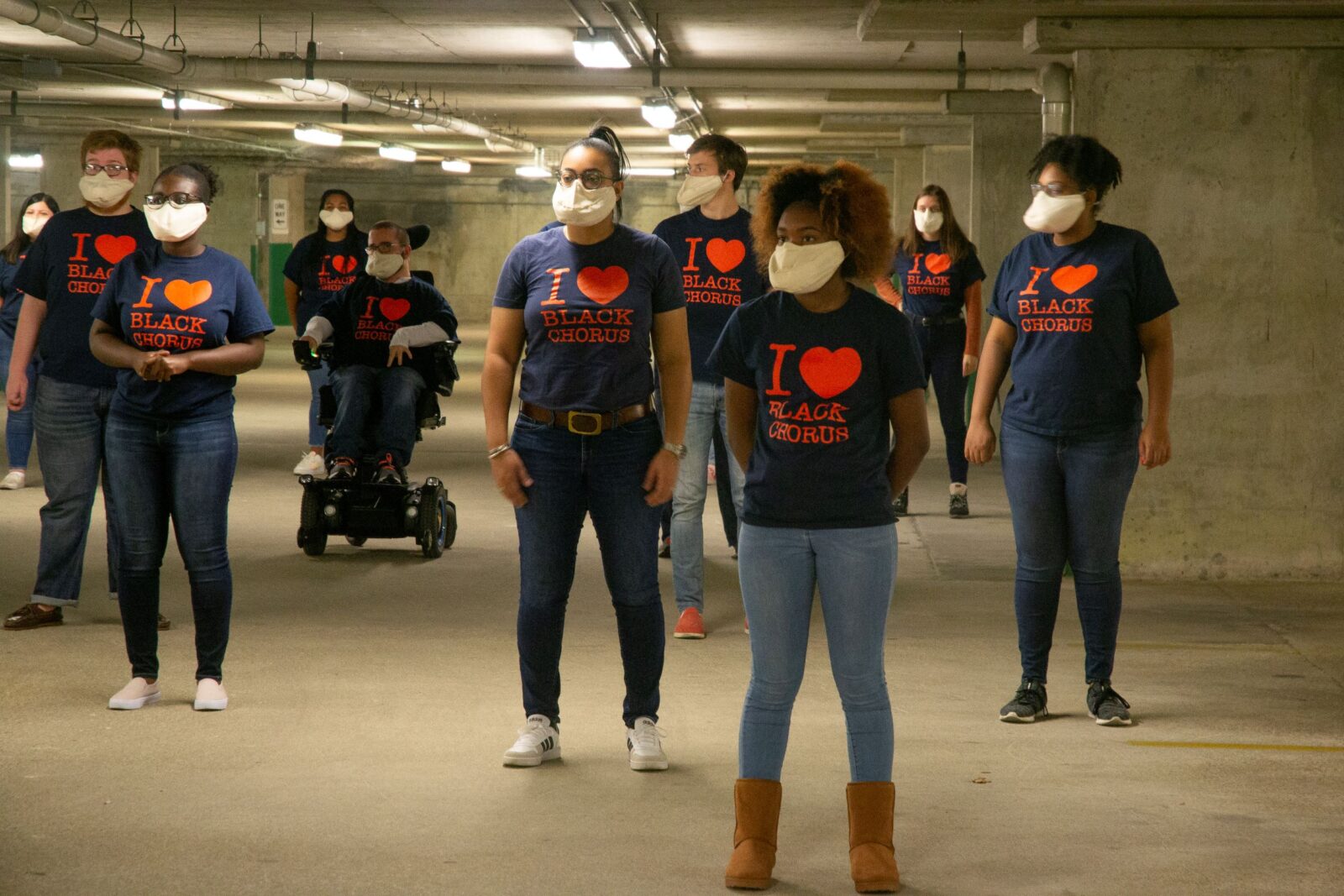 Black Chorus rehearsing in parking garage of KCPA.