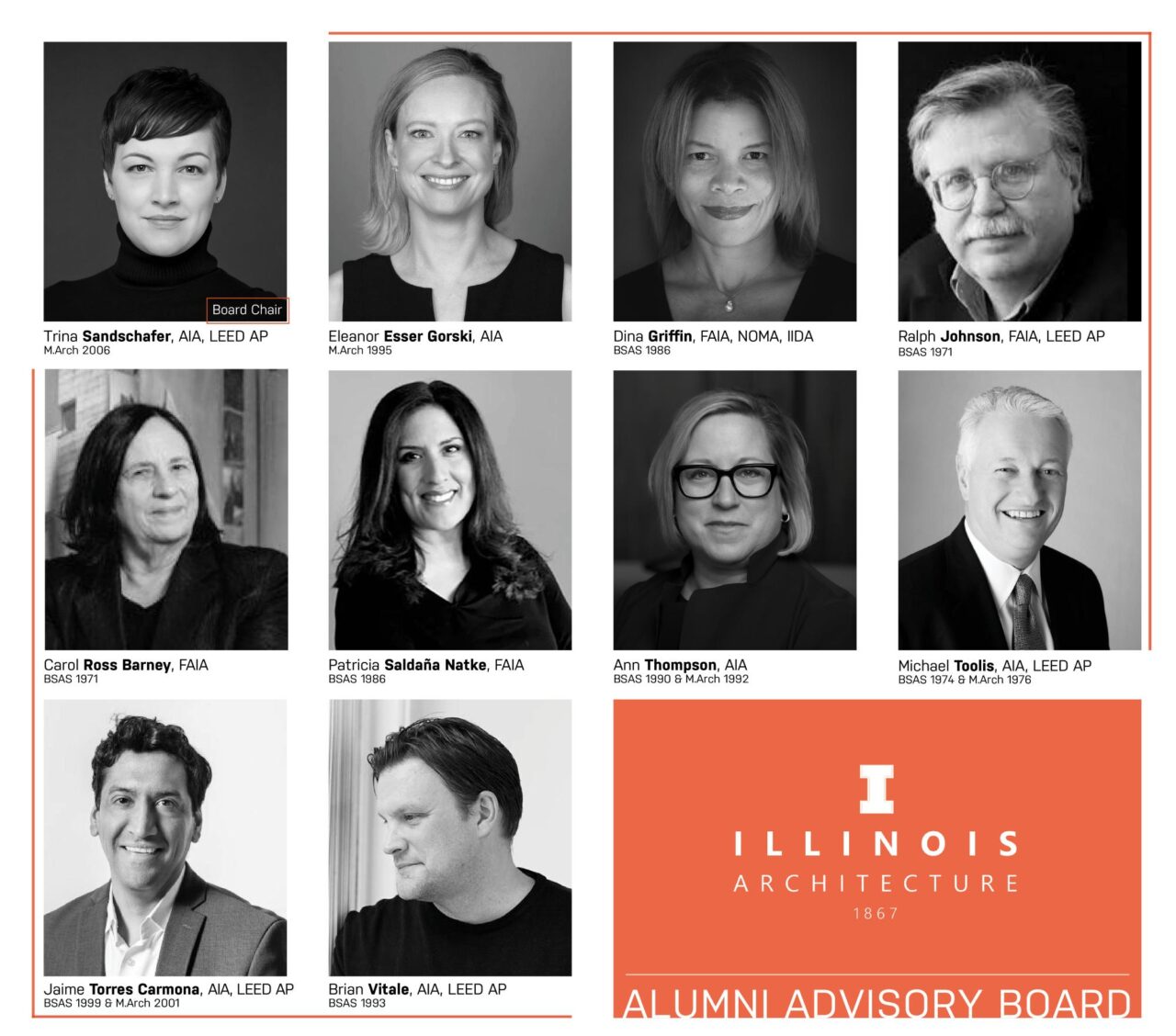 Headshots of the ten inaugural alumni board members