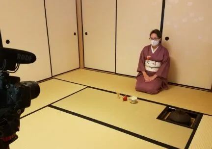 Assistant Director of Academic Programming Lindsey Stirek hosts virtual tea ceremony.