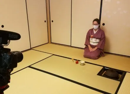 Assistant Director of Academic Programming Lindsey Stirek hosts virtual tea ceremony.