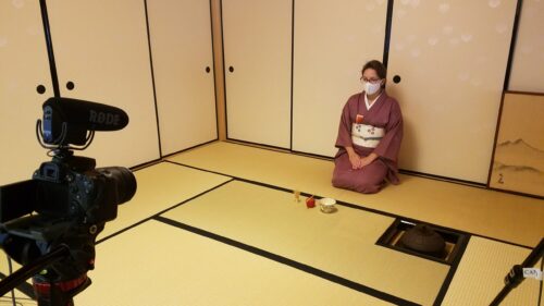 Assistant Director of Academic Programming Lindsey Stirek hosts virtual tea ceremony.