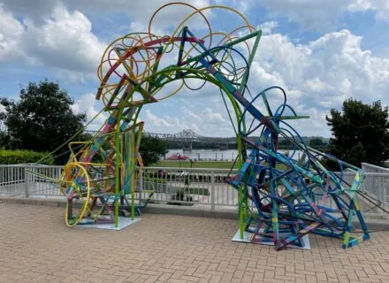 Colorful sculpture outside in Peoria, IL
