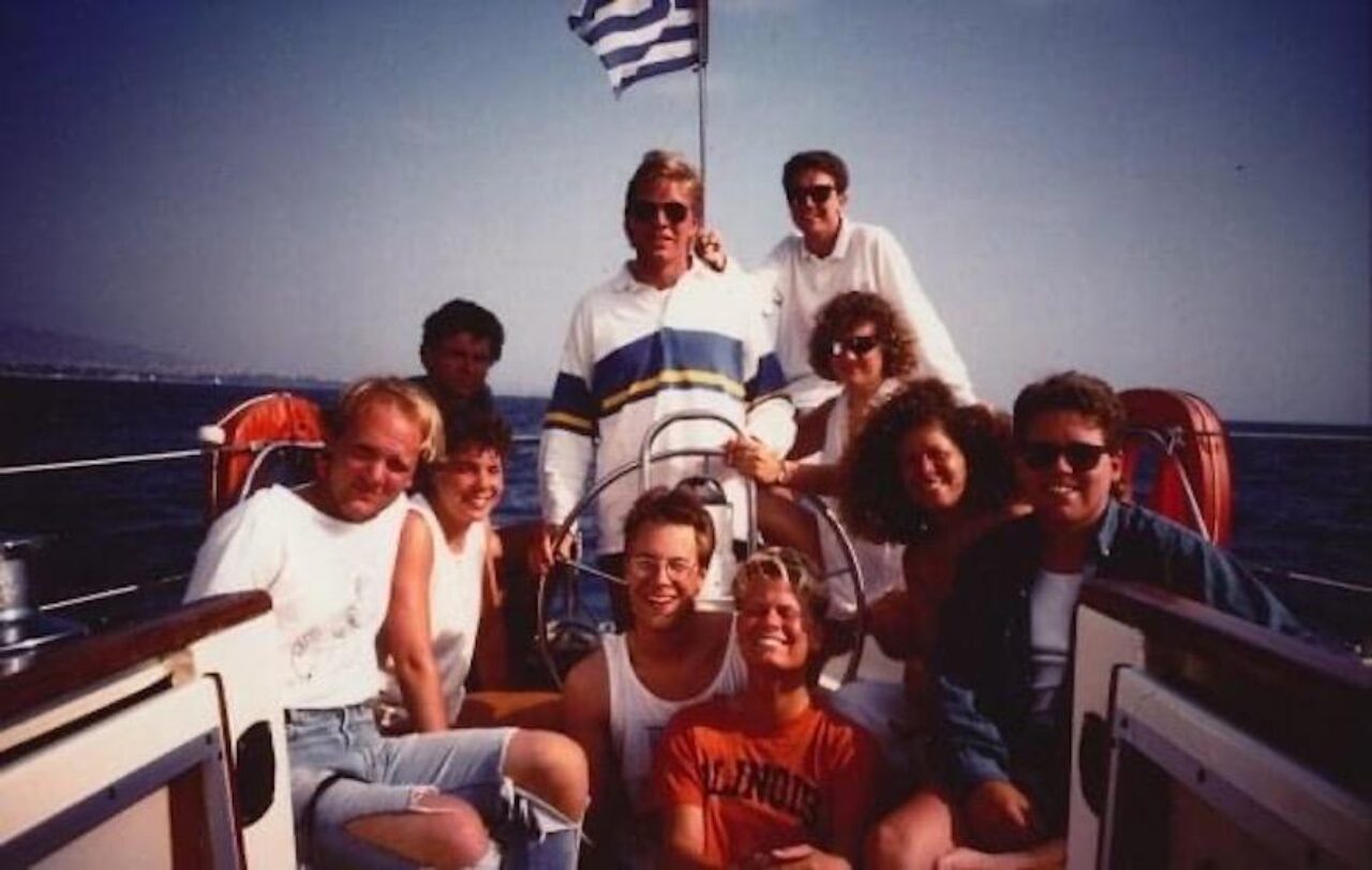 Eric Rowland (MArch '90) and fellow Versailles study abroad students chartered a sailboat from Athens to explore the Greek Islands.