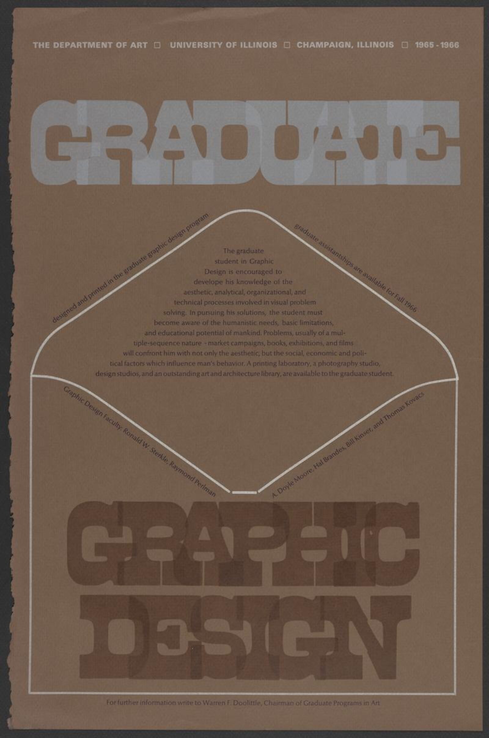 Recruitment flyer for the newly established Graphic Design graduate program at the University of Illinois (1965)