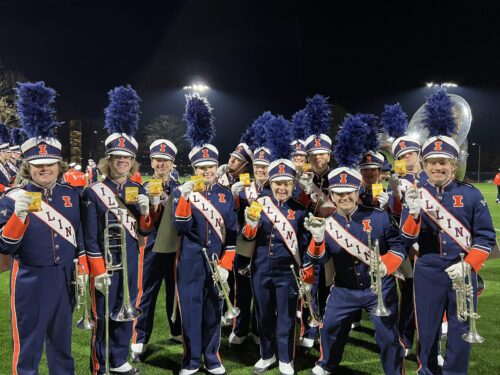 Marching Illini holding their ChopSavers