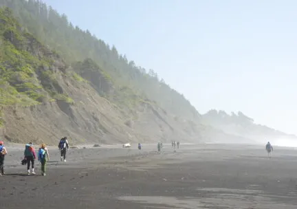 students walking along the lost coast