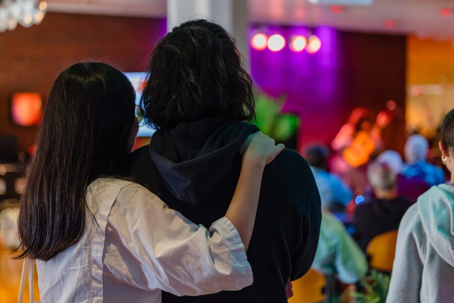 Couple listening to music
