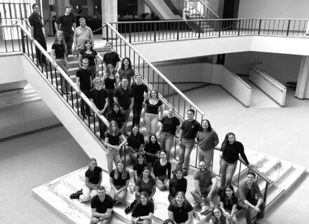 Meredith Chamber singers on steps of Krannert Center