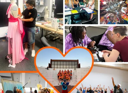 collage of students making art